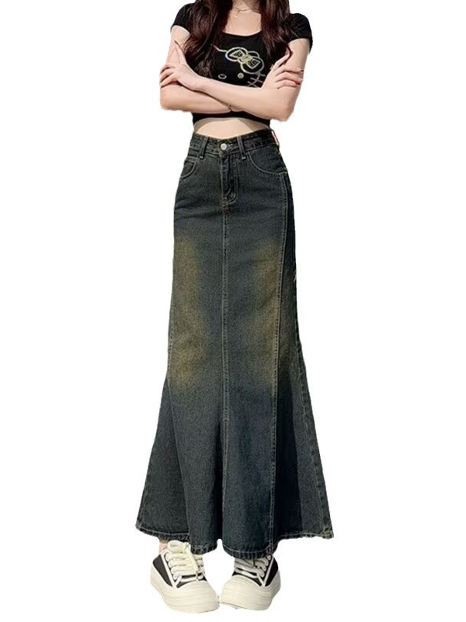 Women'S Jeans Accessories - Women's Vintage Washed Denim Mermaid Maxi