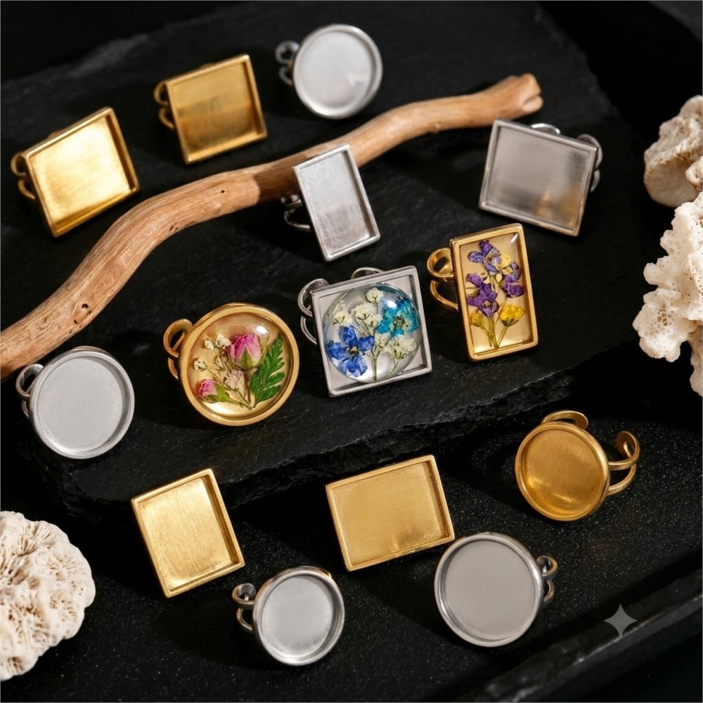 2pcs Stainless Steel Square Fl - огляд і ціна Ring Set Adjustable