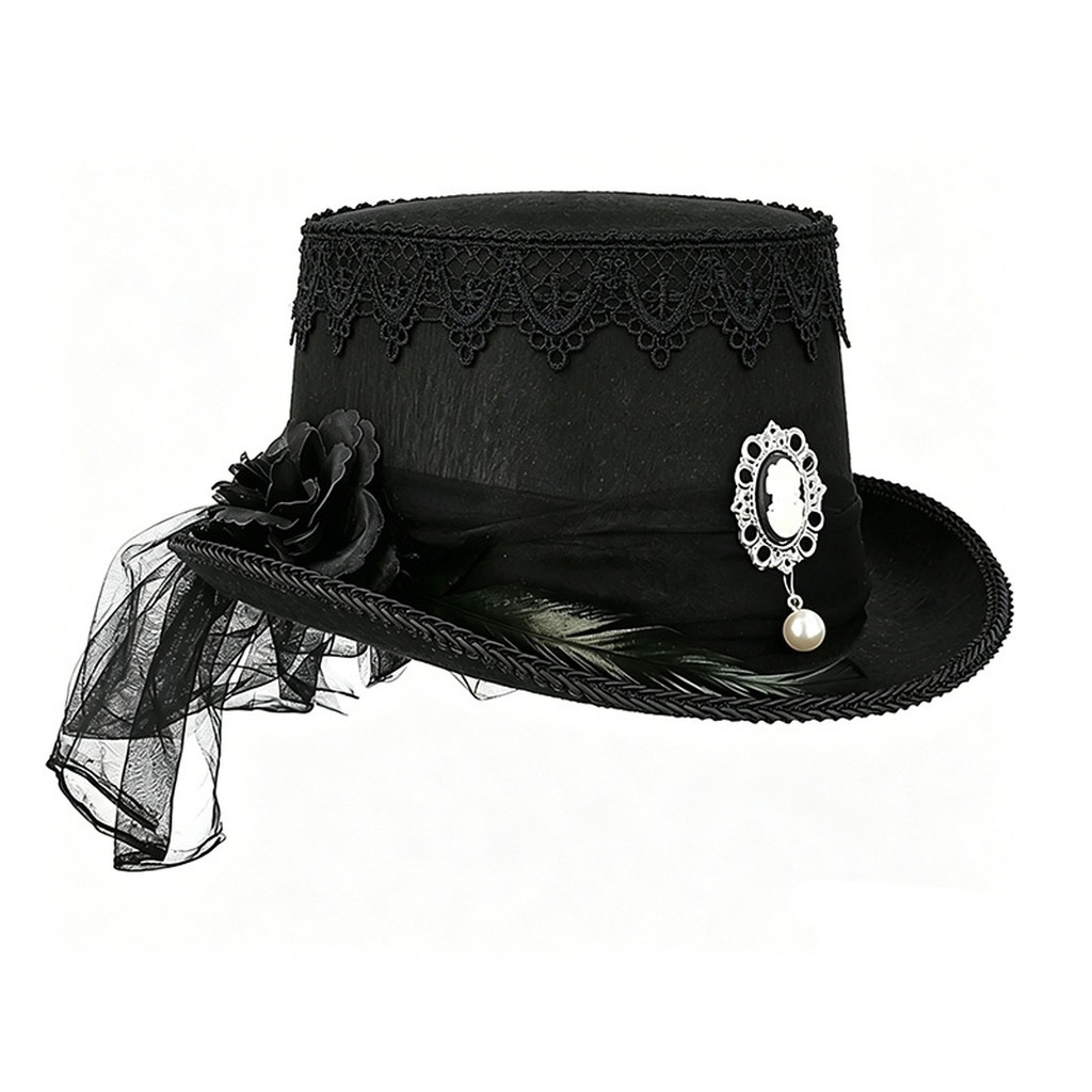 Gothic Black Lace Top Hat Vint - огляд і ціна Women'S Victorian Era Accessories