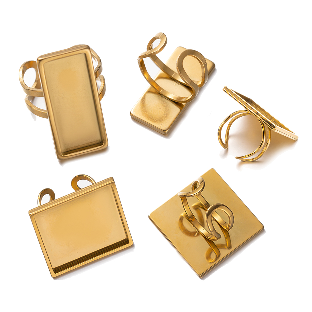 4Pcs  Stainless Steel Square O - огляд і ціна Ring Set Adjustable